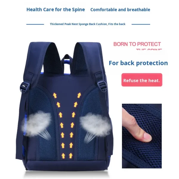Reflective Spine-Protection Schoolbag for Grades 1–6 – Boys & Girls